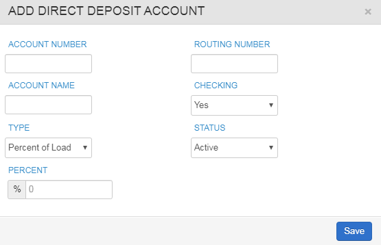 add direct deposit account window