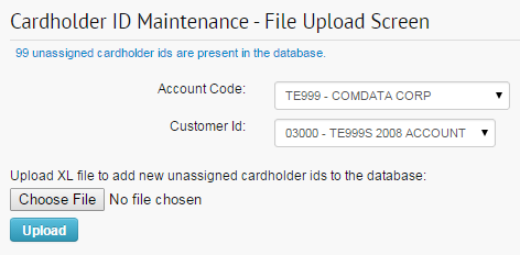 cardholder ID maintenance file upload screen