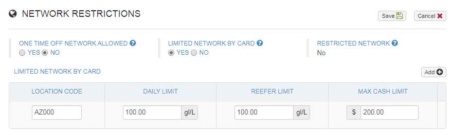 limited network by card