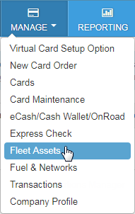Select manage and then fleet assets