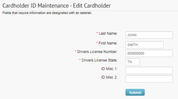 cardholder ID maintenance edit cardholder